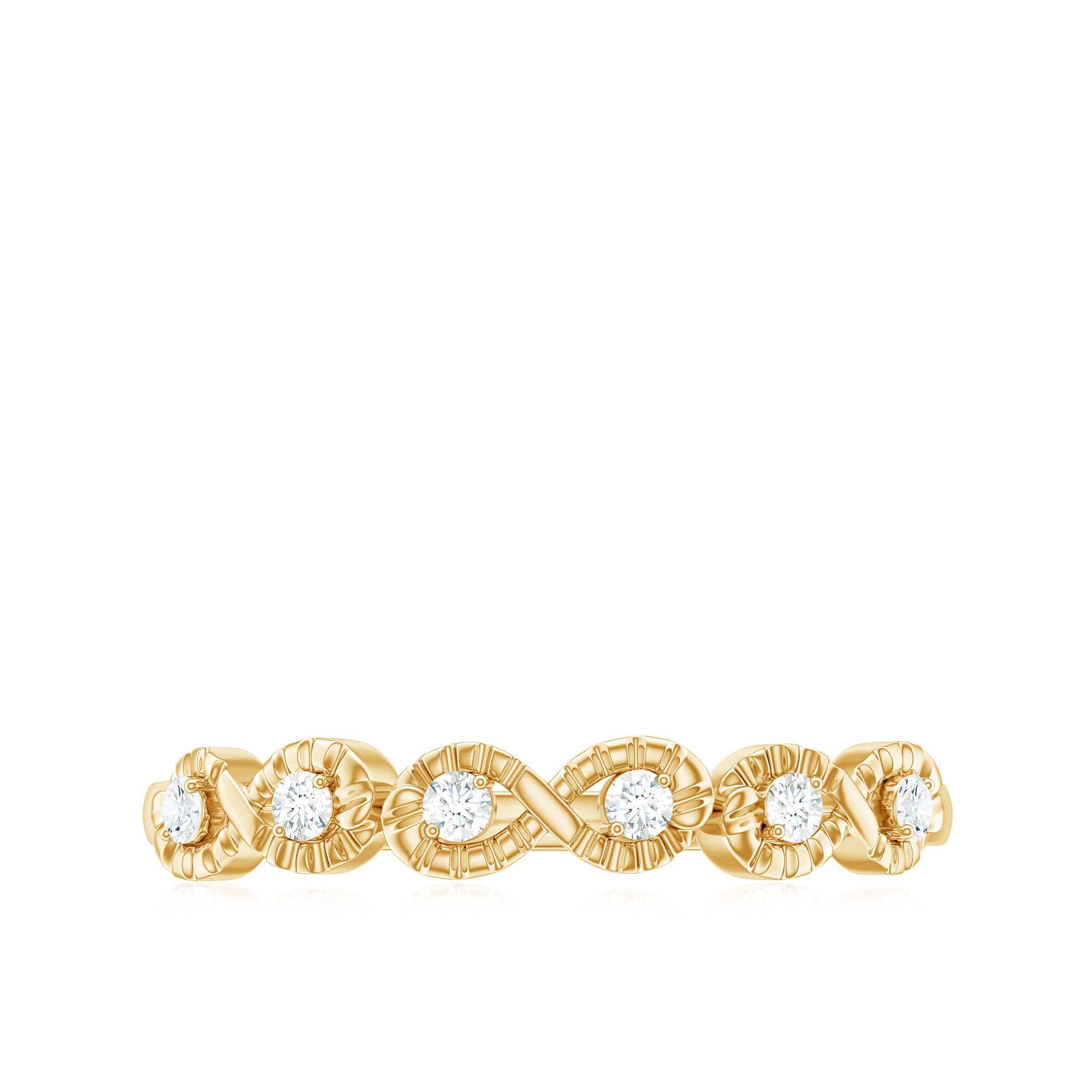 Round Diamond Gold Textured Half Eternity Ring Diamond - ( HI-SI ) - Color and Clarity - Rosec Jewels