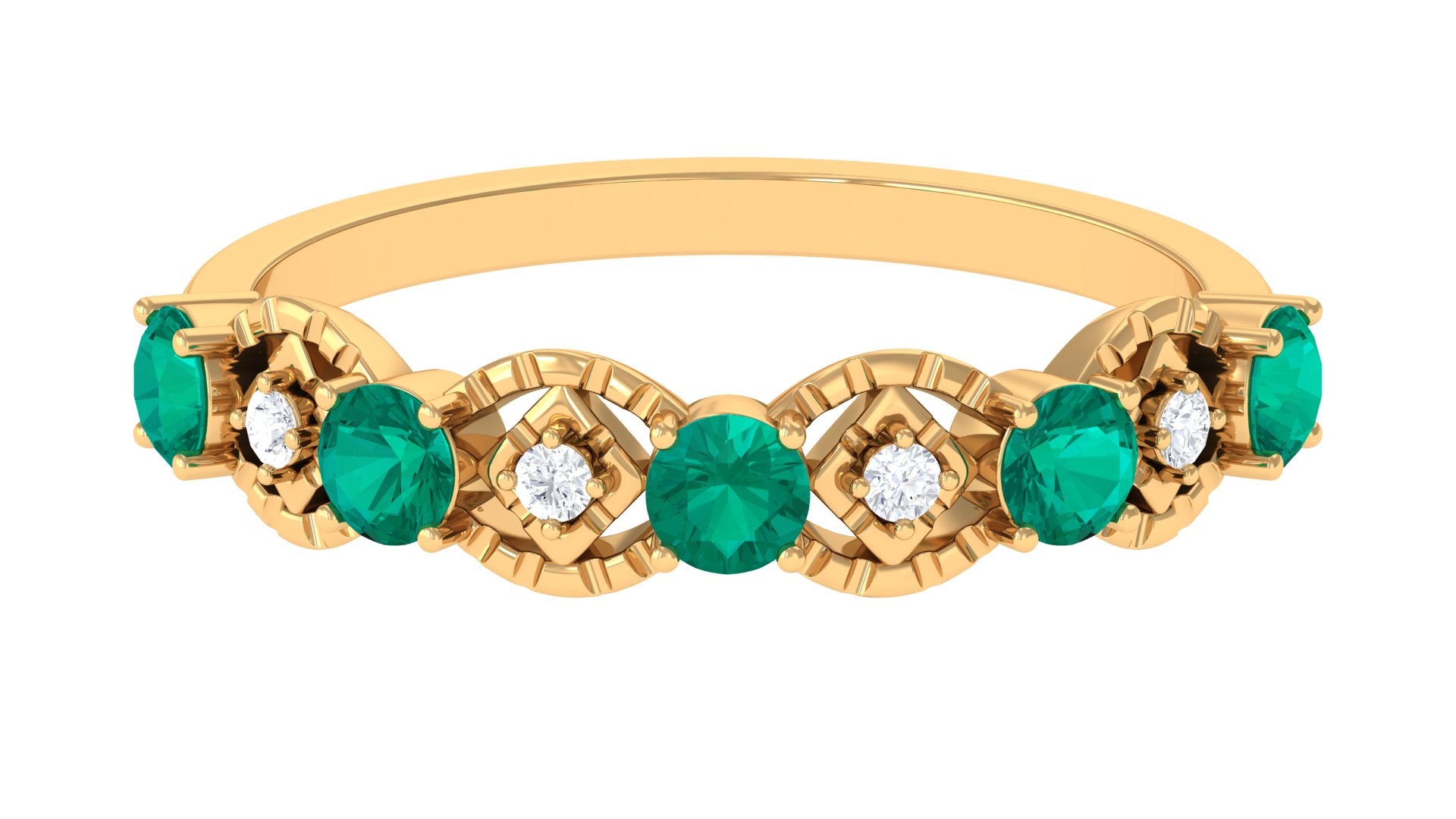 3/4 CT Emerald and Moissanite Textured Gold Eternity Ring Emerald - ( AAA ) - Quality - Rosec Jewels