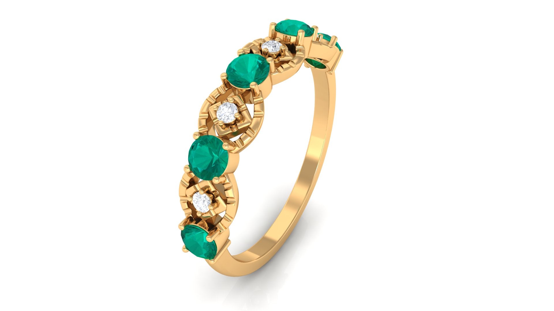 3/4 CT Emerald and Moissanite Textured Gold Eternity Ring Emerald - ( AAA ) - Quality - Rosec Jewels