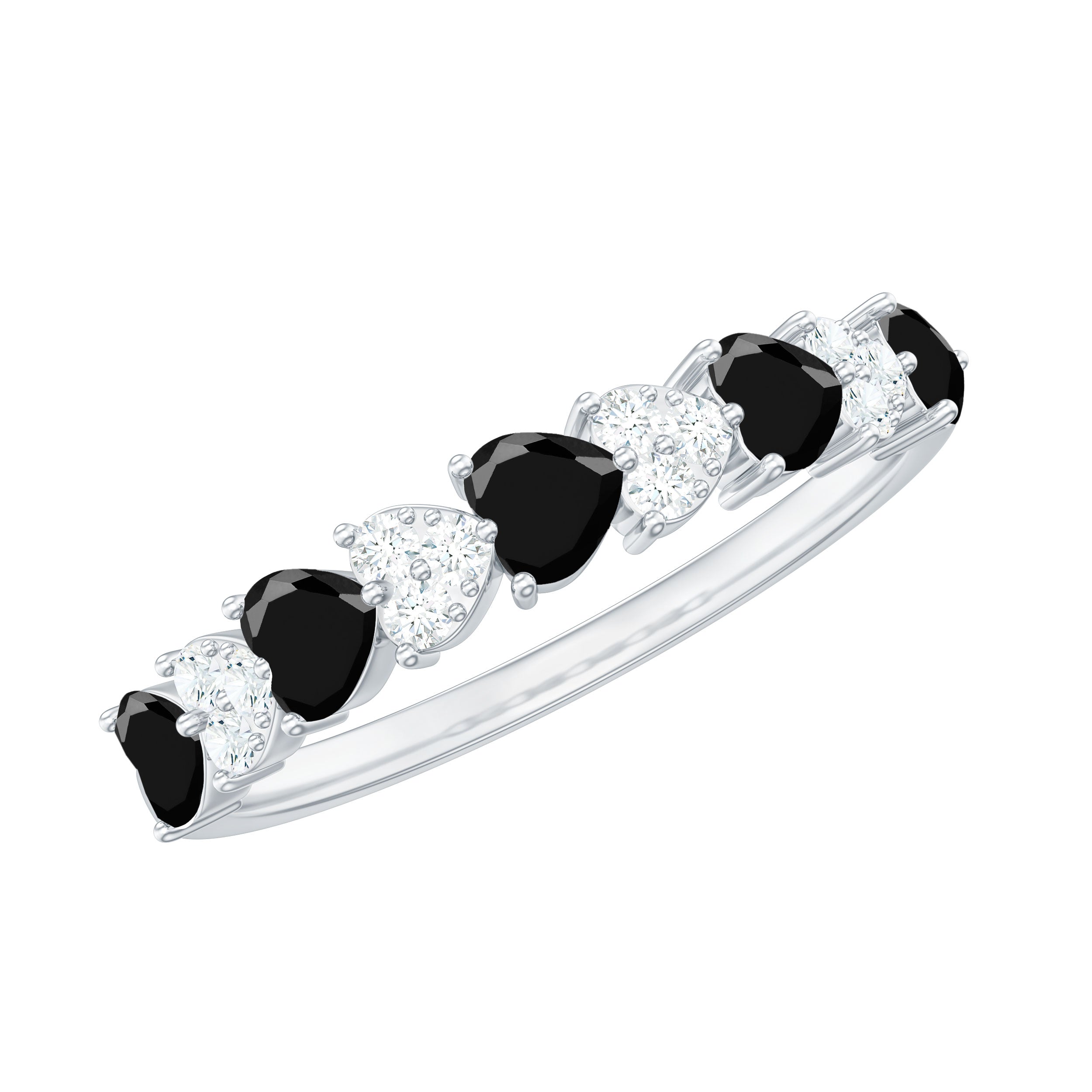 3/4 CT Created Black Diamond Heart Half Eternity Ring with Diamond Lab Created Black Diamond - ( AAAA ) - Quality - Rosec Jewels