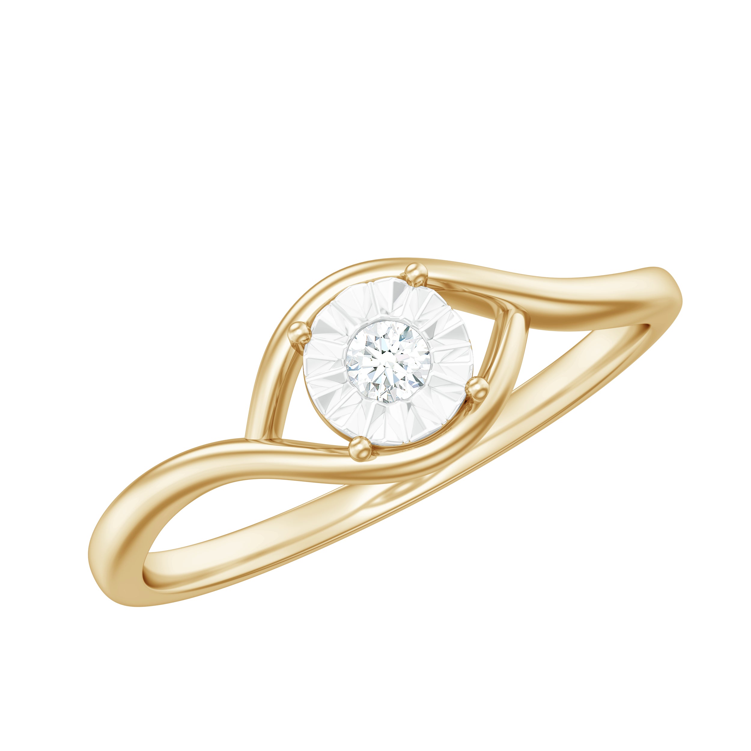 Illusion Set Round Cut Diamond Promise Ring in Gold Diamond - ( HI-SI ) - Color and Clarity - Rosec Jewels