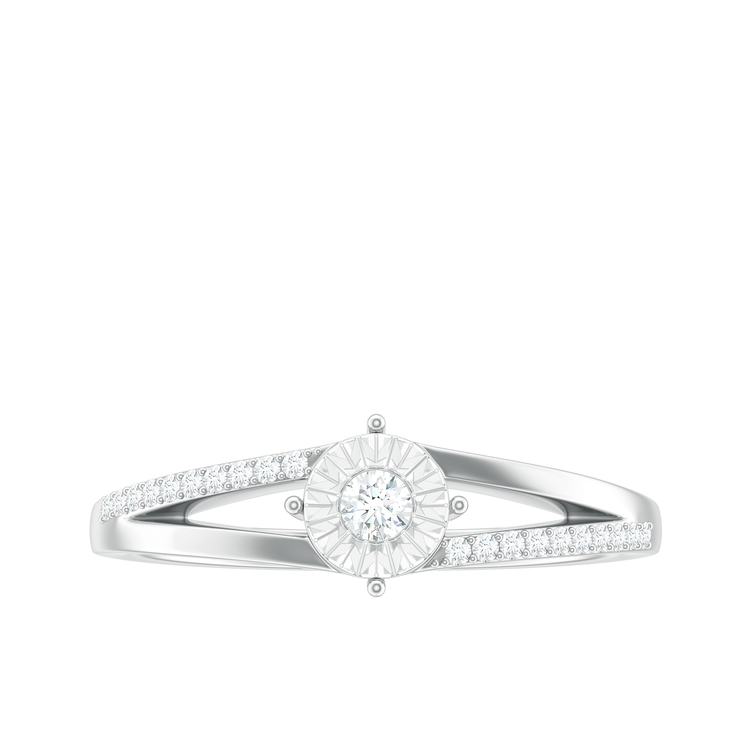 Spilt Shank Round Diamond Engagement Ring in Illusion Setting Diamond - ( HI-SI ) - Color and Clarity - Rosec Jewels