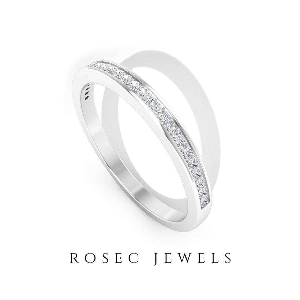 Pinpoint Set Natural Diamond Minimal Half Eternity Band Ring Diamond - ( HI-SI ) - Color and Clarity - Rosec Jewels