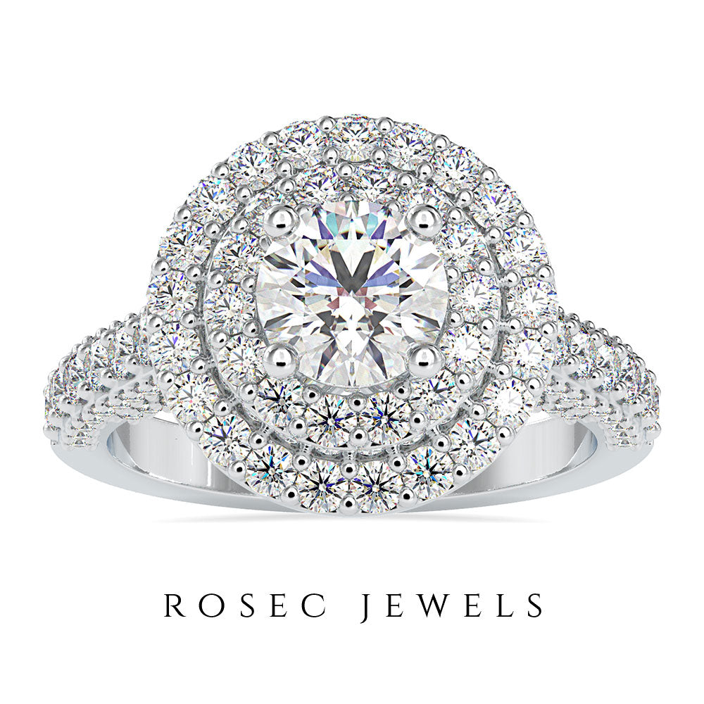 Zircon Double Halo Engagement Ring in Gold Zircon - ( AAAA ) - Quality - Rosec Jewels