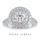 Zircon Double Halo Engagement Ring in Gold Zircon - ( AAAA ) - Quality - Rosec Jewels