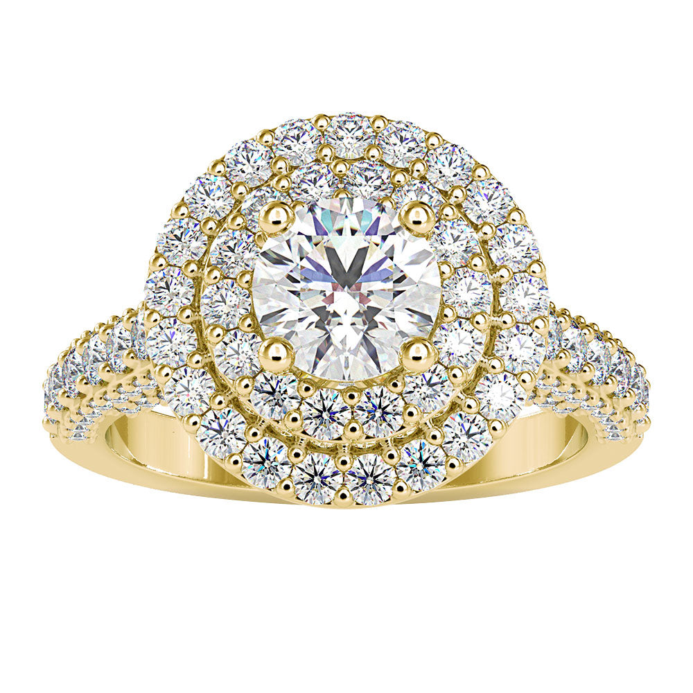 Zircon Double Halo Engagement Ring in Gold Zircon - ( AAAA ) - Quality - Rosec Jewels