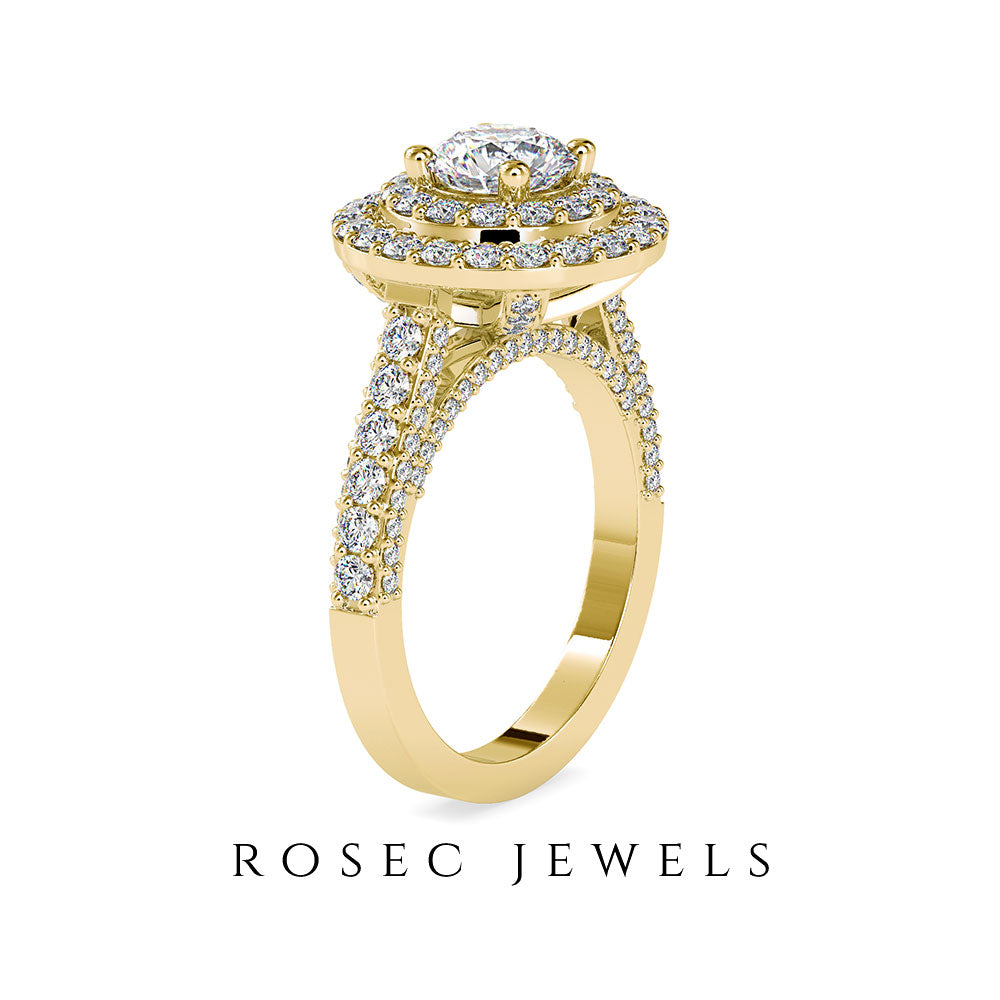 Zircon Double Halo Engagement Ring in Gold Zircon - ( AAAA ) - Quality - Rosec Jewels