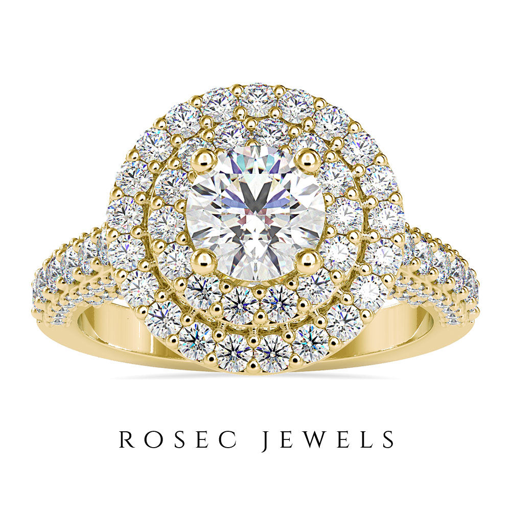 Zircon Double Halo Engagement Ring in Gold Zircon - ( AAAA ) - Quality - Rosec Jewels