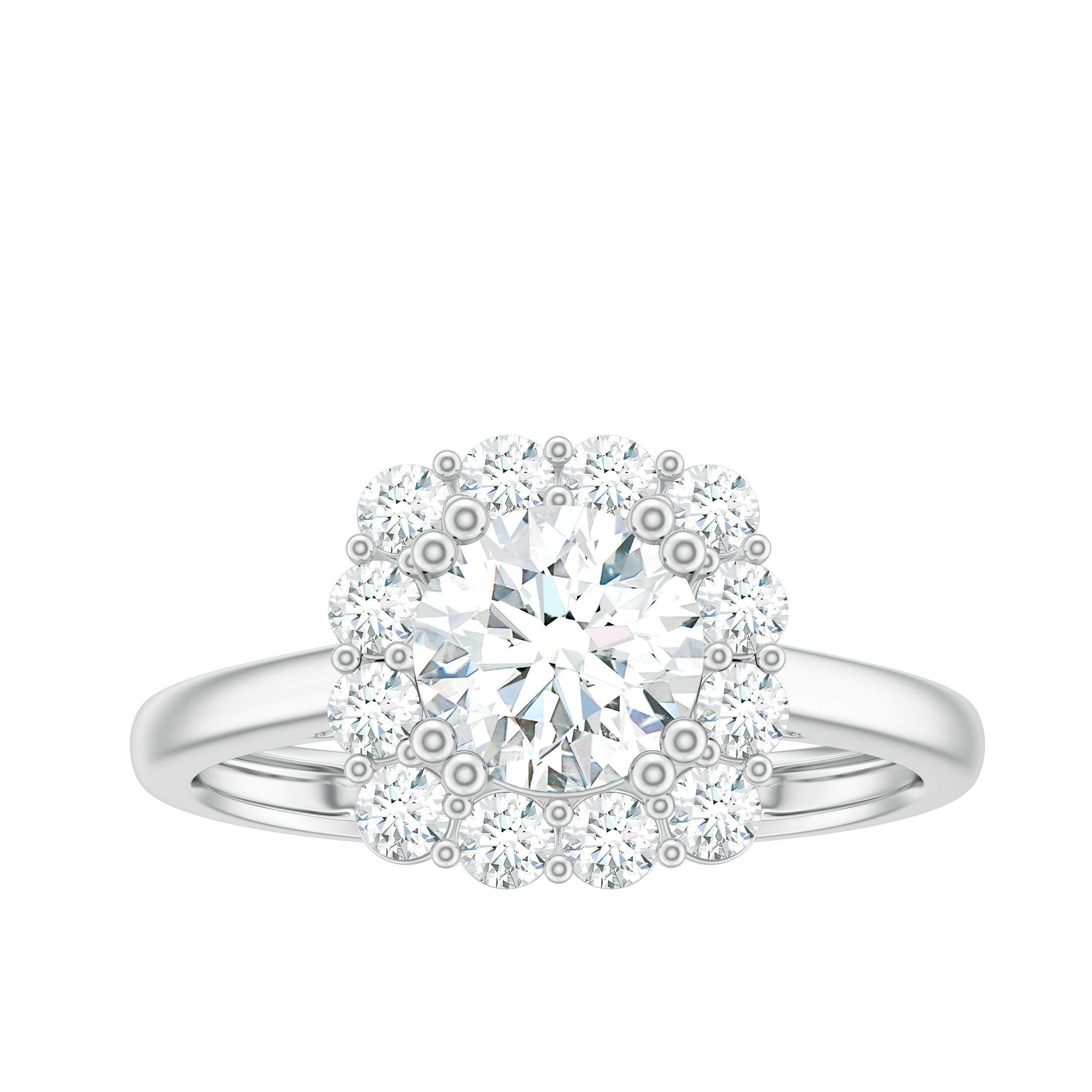 2.25 CT Classic Moissanite Halo Engagement Ring in Double Prong Setting Moissanite - ( D-VS1 ) - Color and Clarity - Rosec Jewels