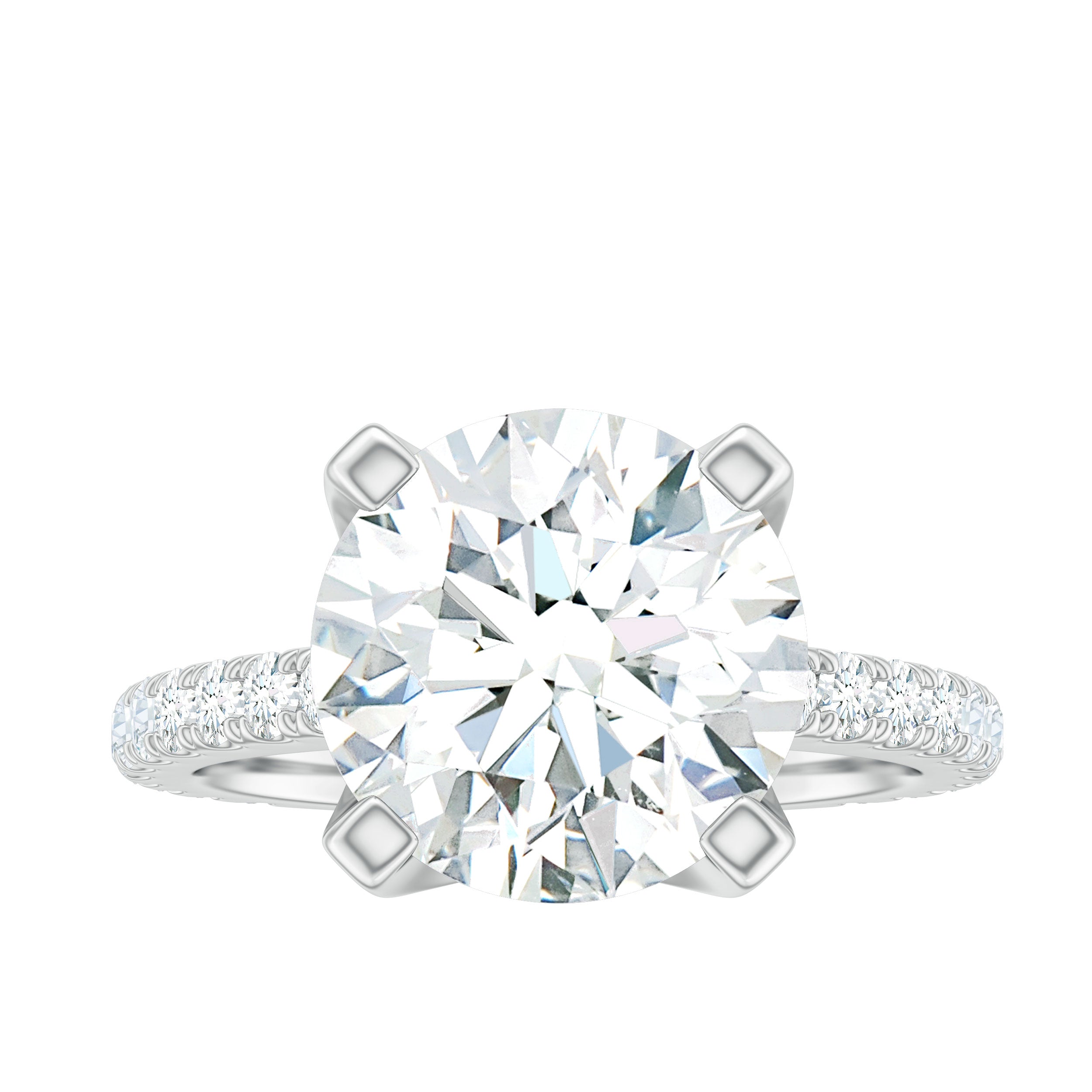 10 MM Round Moissanite Solitaire Engagement Ring with Side Stones Moissanite - ( D-VS1 ) - Color and Clarity - Rosec Jewels