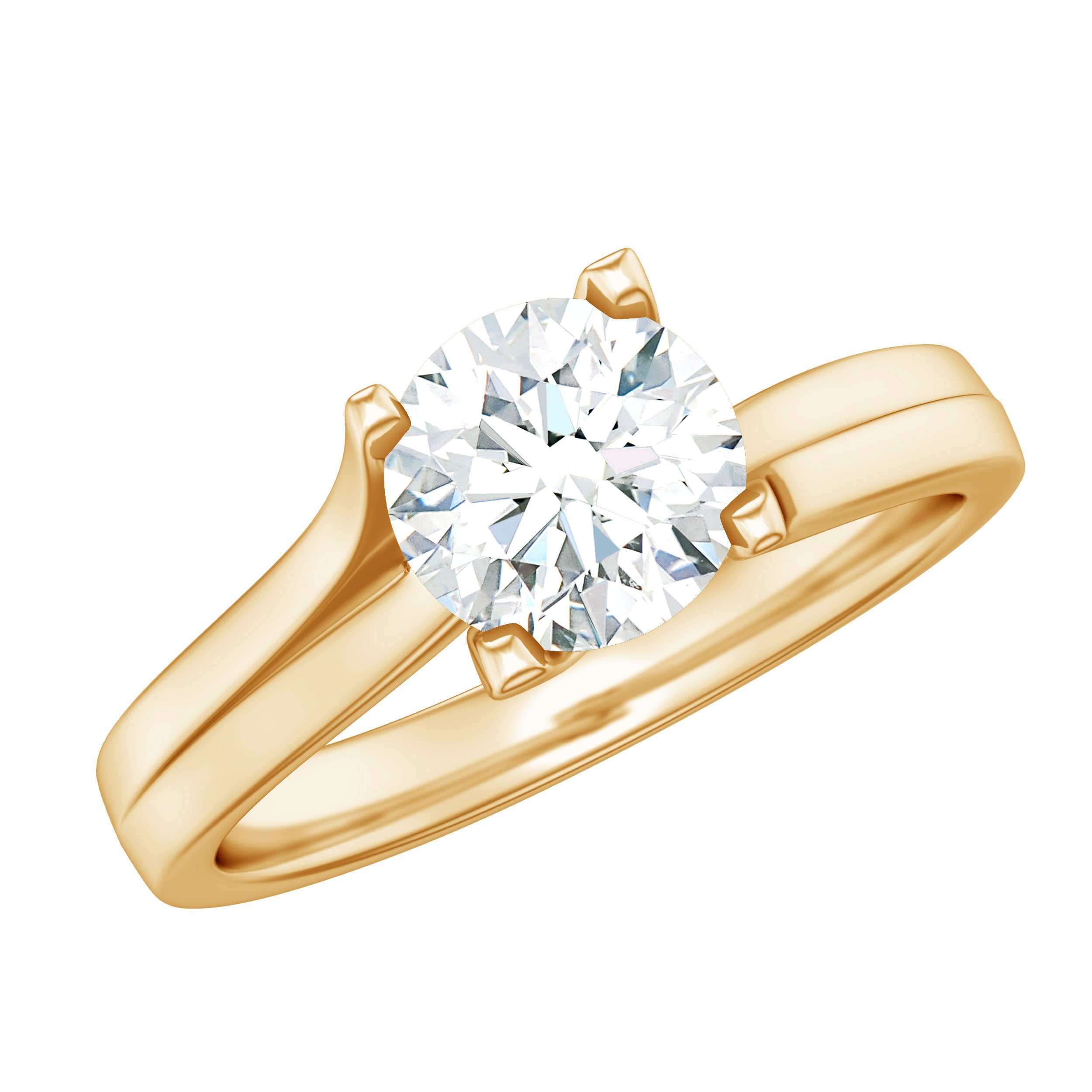 7 MM Round Moissanite Solitaire Ring in Gold Moissanite - ( D-VS1 ) - Color and Clarity - Rosec Jewels