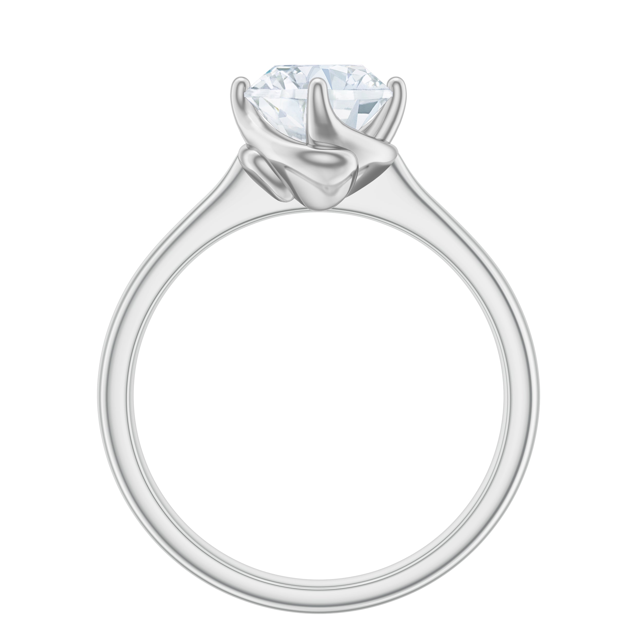 Twisted Prong Set Round Moissanite Solitaire Ring in Gold Moissanite - ( D-VS1 ) - Color and Clarity - Rosec Jewels