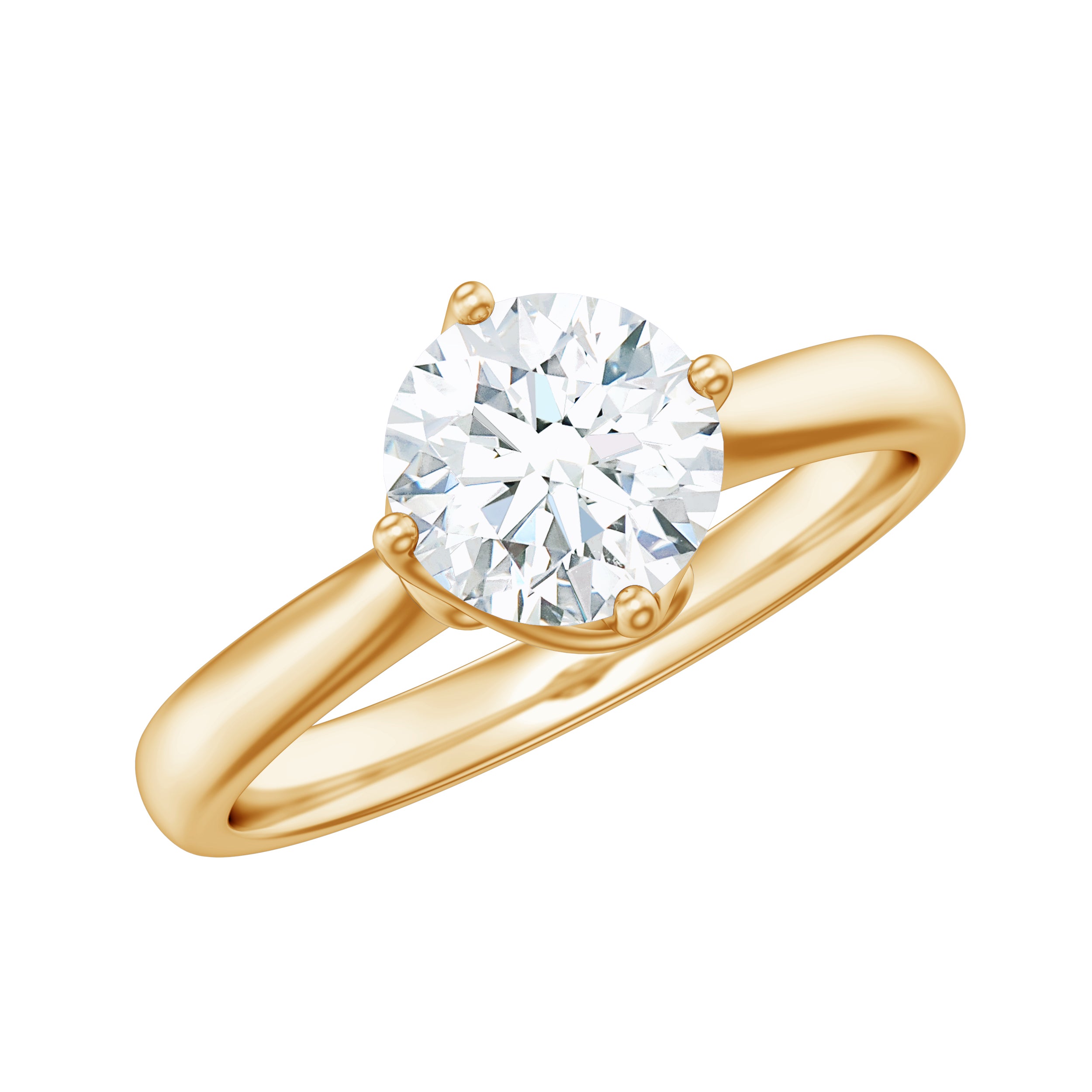 Twisted Prong Set Round Moissanite Solitaire Ring in Gold Moissanite - ( D-VS1 ) - Color and Clarity - Rosec Jewels