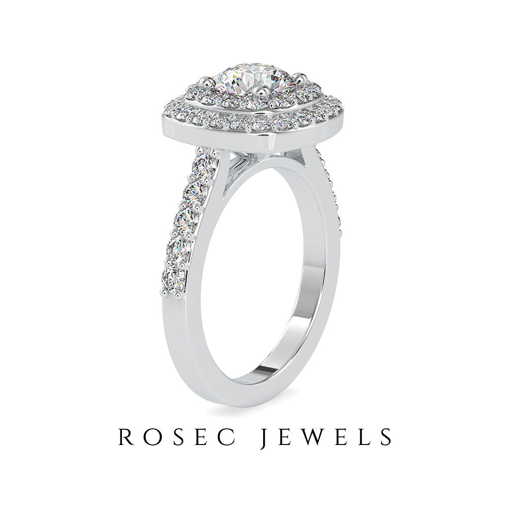 2.75 CT Cubic Zirconia Double Halo Engagement Ring in Gold Zircon - ( AAAA ) - Quality - Rosec Jewels