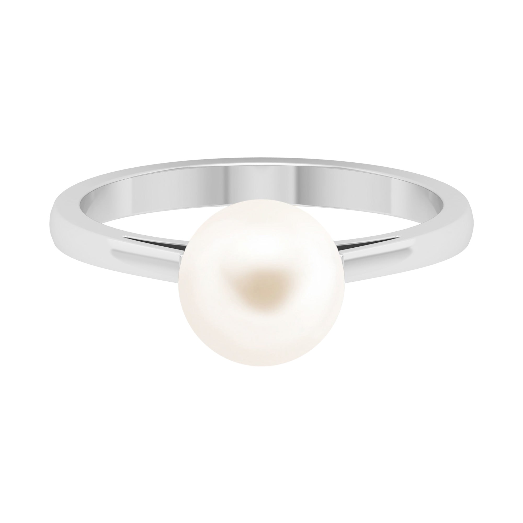 Simple Freshwater White Pearl Solitaire Engagement Ring in Gold Freshwater Pearl - ( AAA ) - Quality - Rosec Jewels