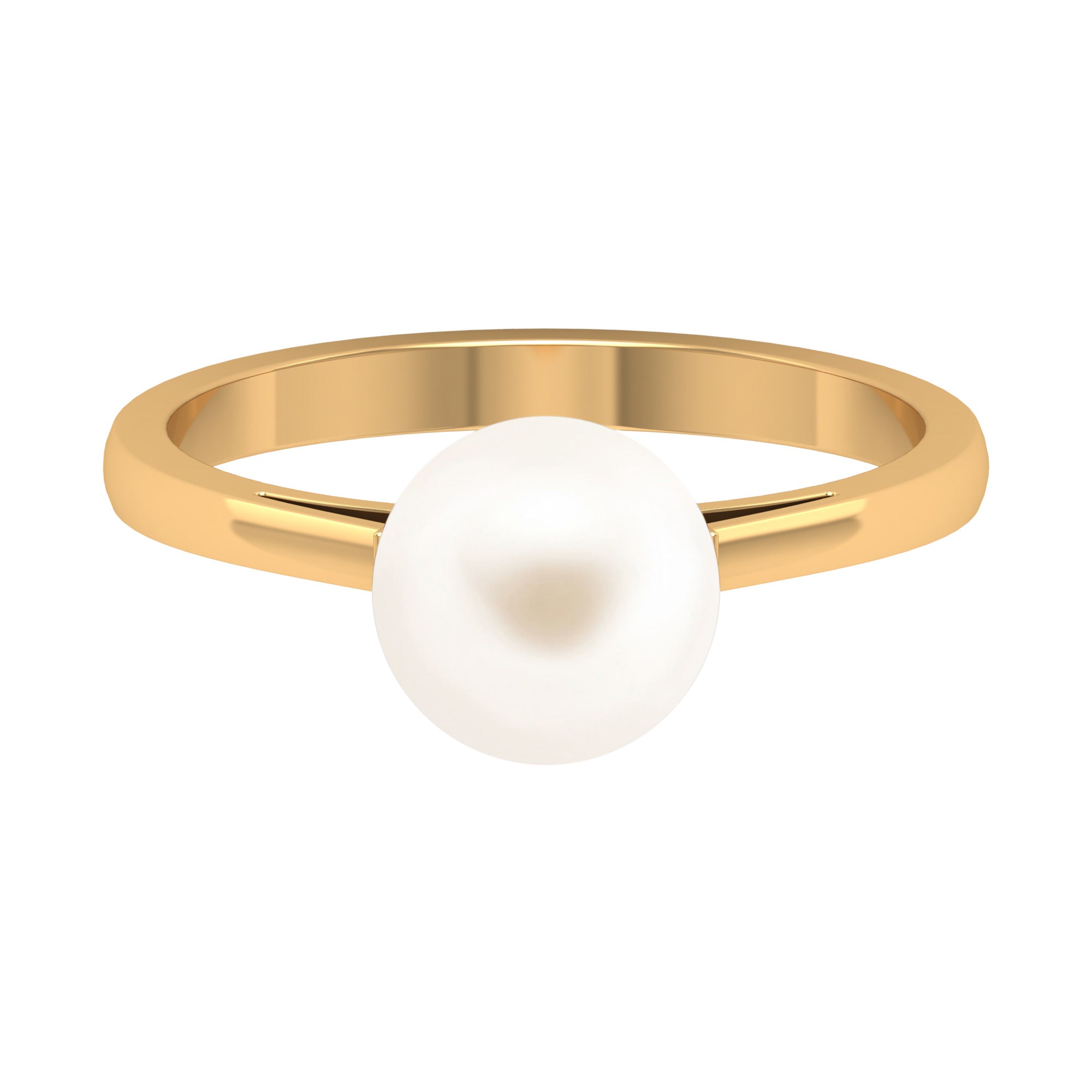 Simple Freshwater White Pearl Solitaire Engagement Ring in Gold Freshwater Pearl - ( AAA ) - Quality - Rosec Jewels