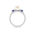 Freshwater Pearl and Blue Sapphire Engagement Ring with Moissanite Freshwater Pearl - ( AAA ) - Quality - Rosec Jewels