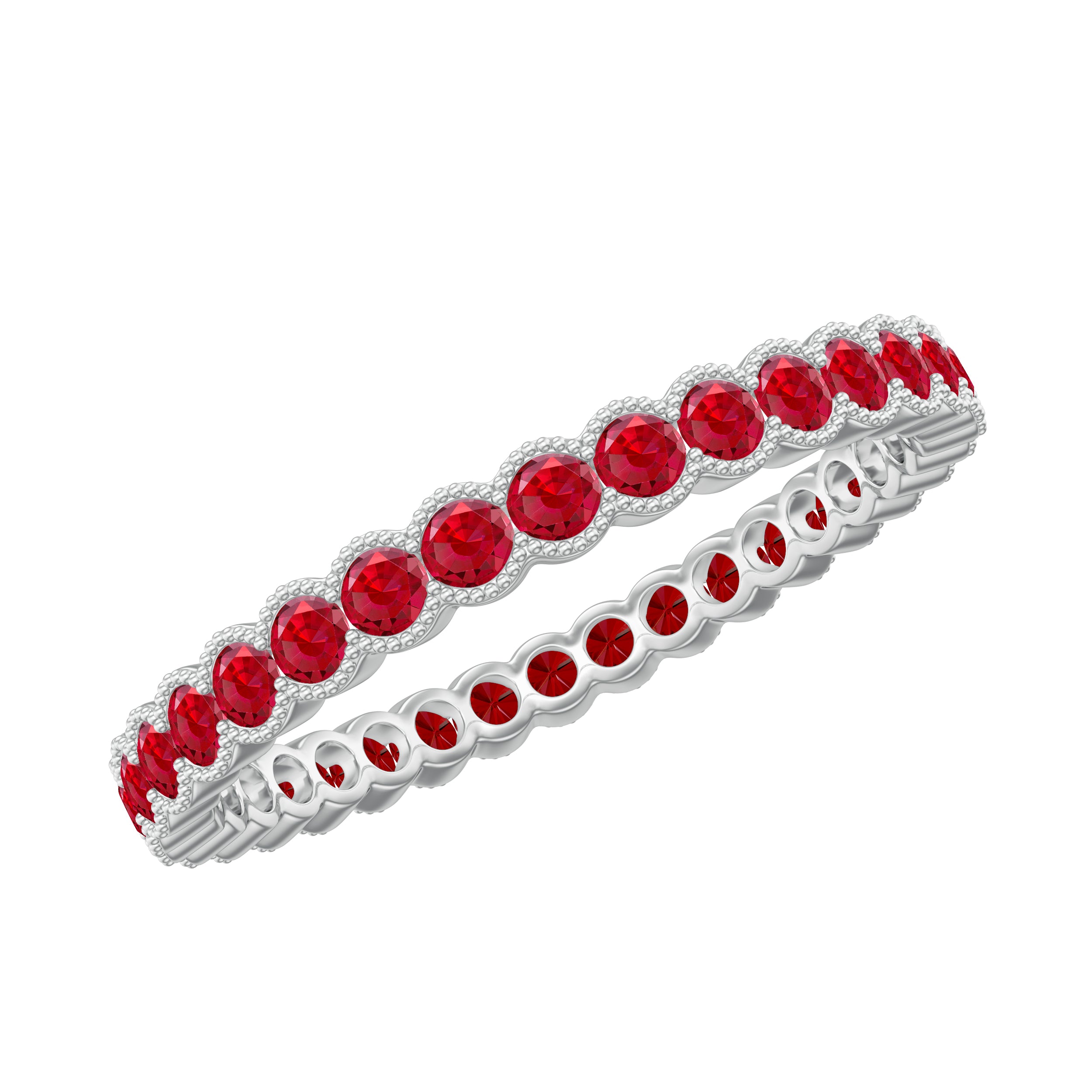 1.75 CT Lab Created Ruby Full Eternity Ring in Beaded Bezel Setting Lab Created Ruby - ( AAAA ) - Quality - Rosec Jewels