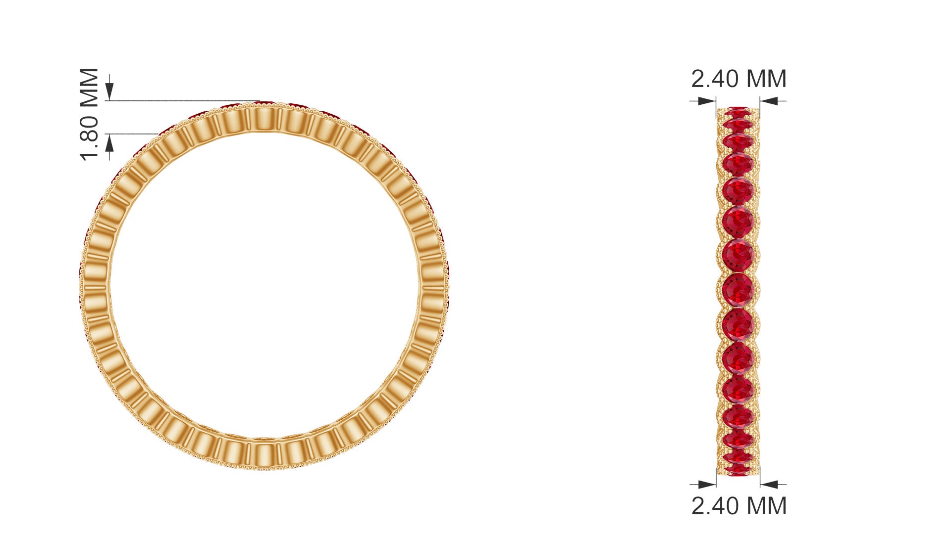 1.75 CT Lab Created Ruby Full Eternity Ring in Beaded Bezel Setting Lab Created Ruby - ( AAAA ) - Quality - Rosec Jewels