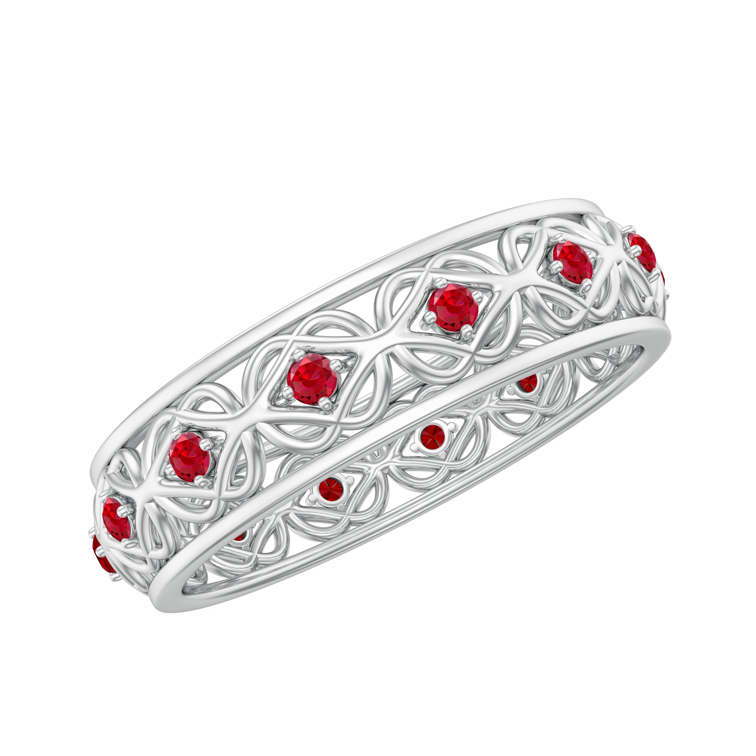 Vintage Inspired Created Ruby Celtic Knot Full Eternity Band Ring in Gold Lab Created Ruby - ( AAAA ) - Quality - Rosec Jewels