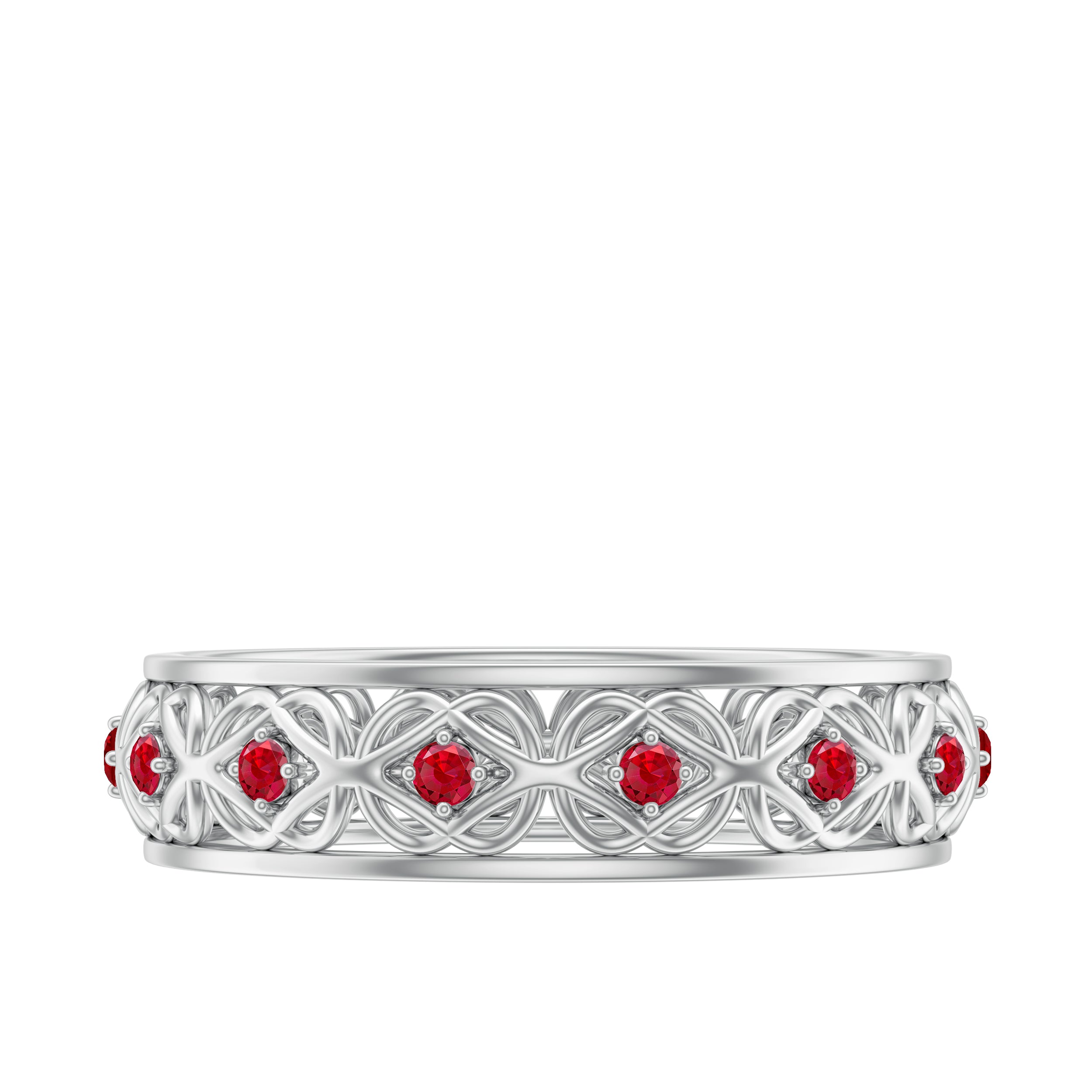 Vintage Inspired Created Ruby Celtic Knot Full Eternity Band Ring in Gold Lab Created Ruby - ( AAAA ) - Quality - Rosec Jewels