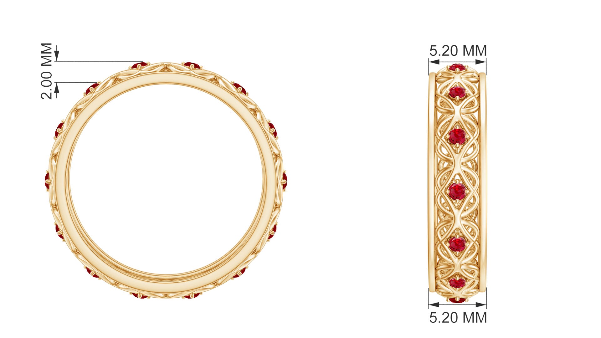 Vintage Inspired Created Ruby Celtic Knot Full Eternity Band Ring in Gold Lab Created Ruby - ( AAAA ) - Quality - Rosec Jewels