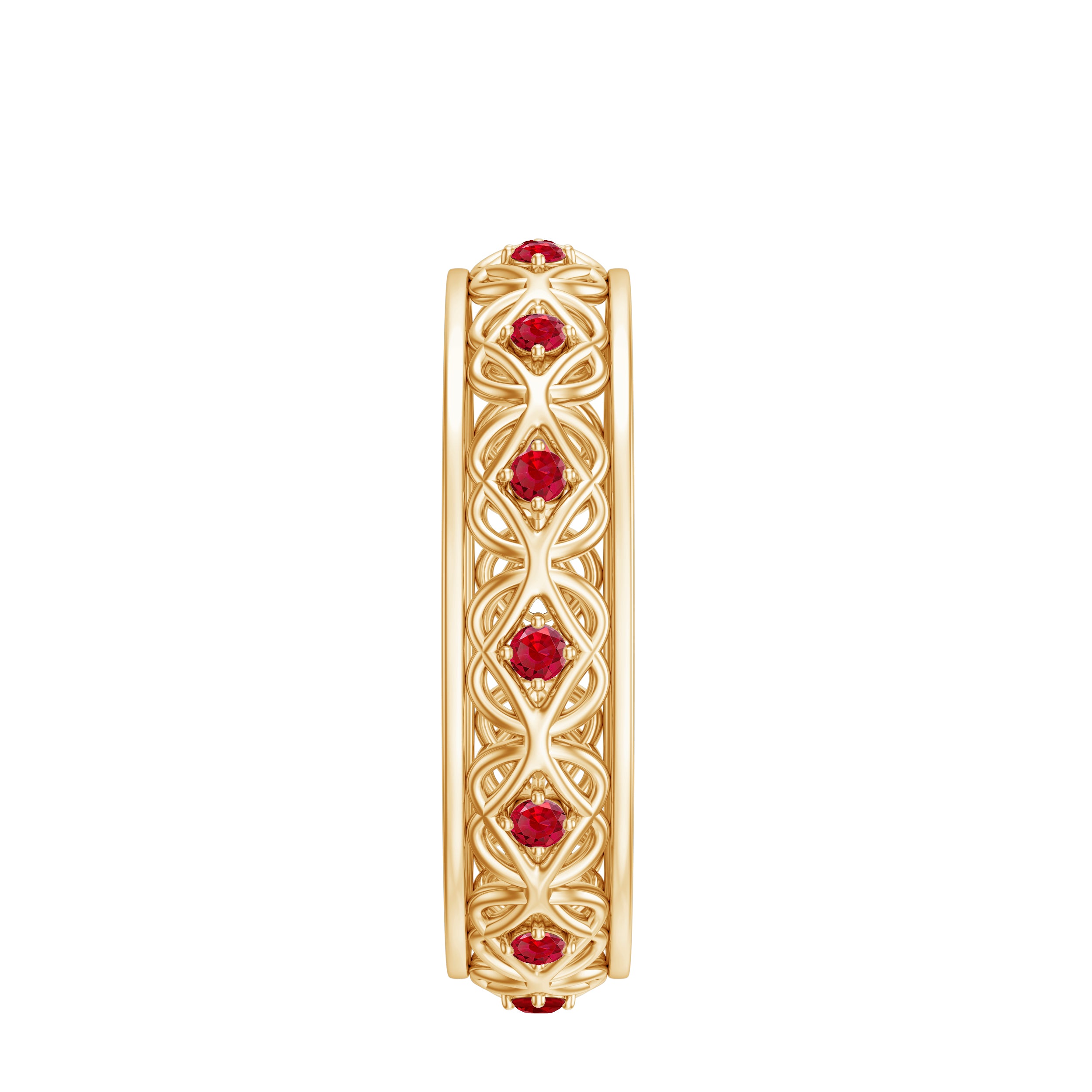 Vintage Inspired Created Ruby Celtic Knot Full Eternity Band Ring in Gold Lab Created Ruby - ( AAAA ) - Quality - Rosec Jewels