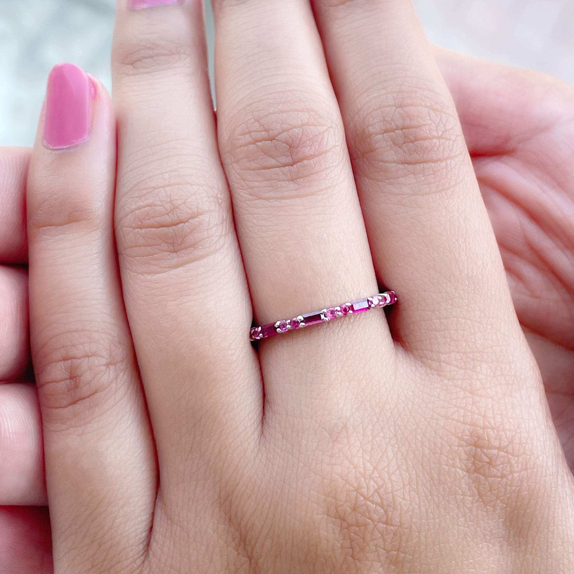 Simple Stackable Band Ring with Red Lab-Created Ruby Lab Created Ruby - ( AAAA ) - Quality - Rosec Jewels