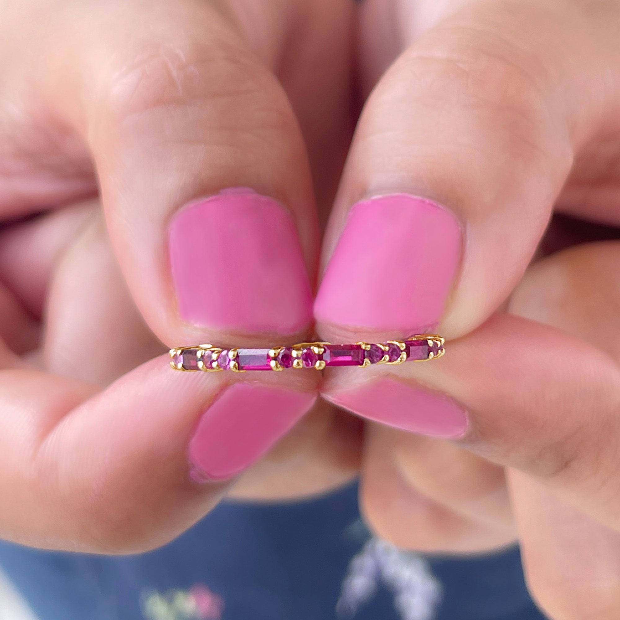 Simple Stackable Band Ring with Red Lab-Created Ruby Lab Created Ruby - ( AAAA ) - Quality - Rosec Jewels