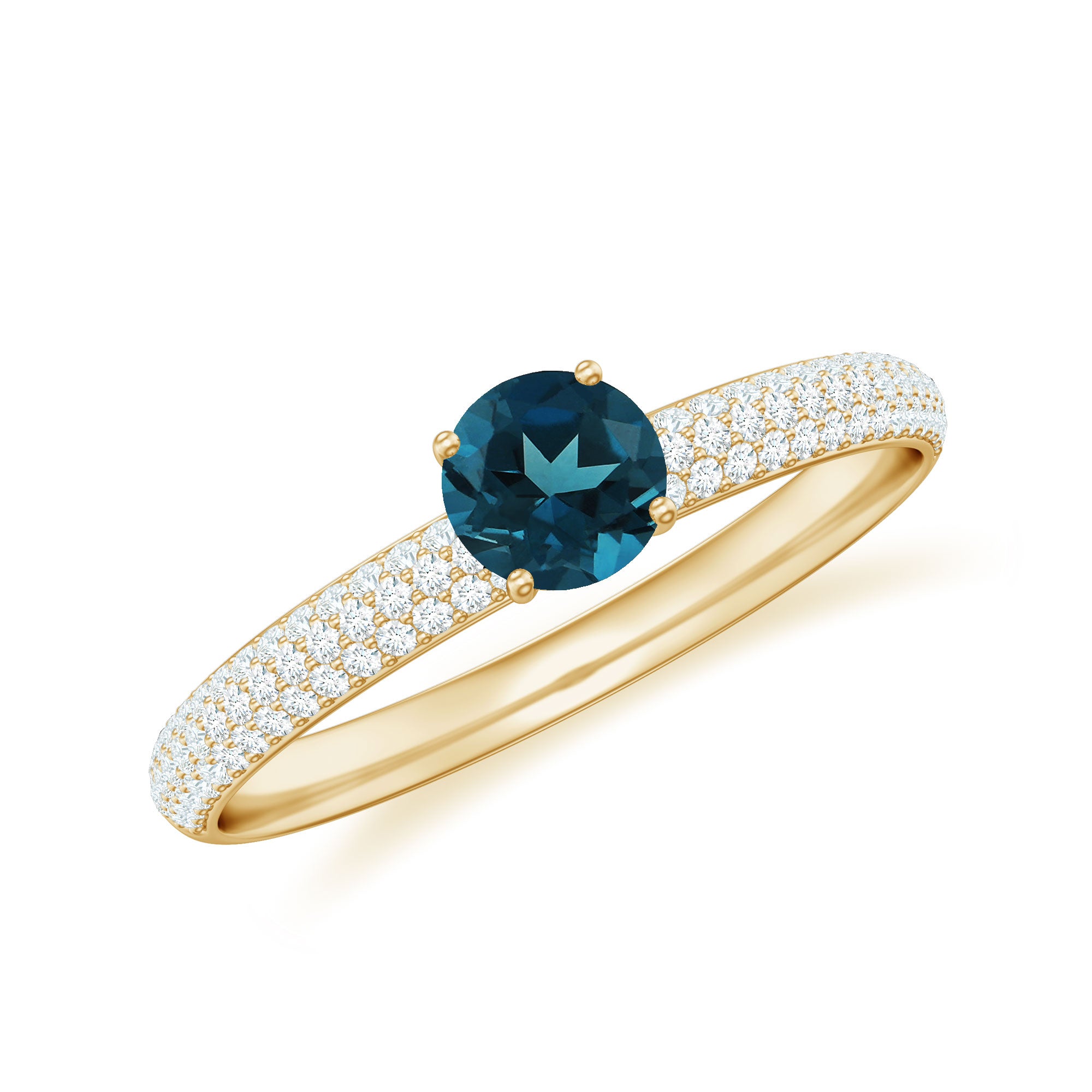 London Blue Topaz Solitaire Ring with Diamond Side Stones London Blue Topaz - ( AAA ) - Quality - Rosec Jewels