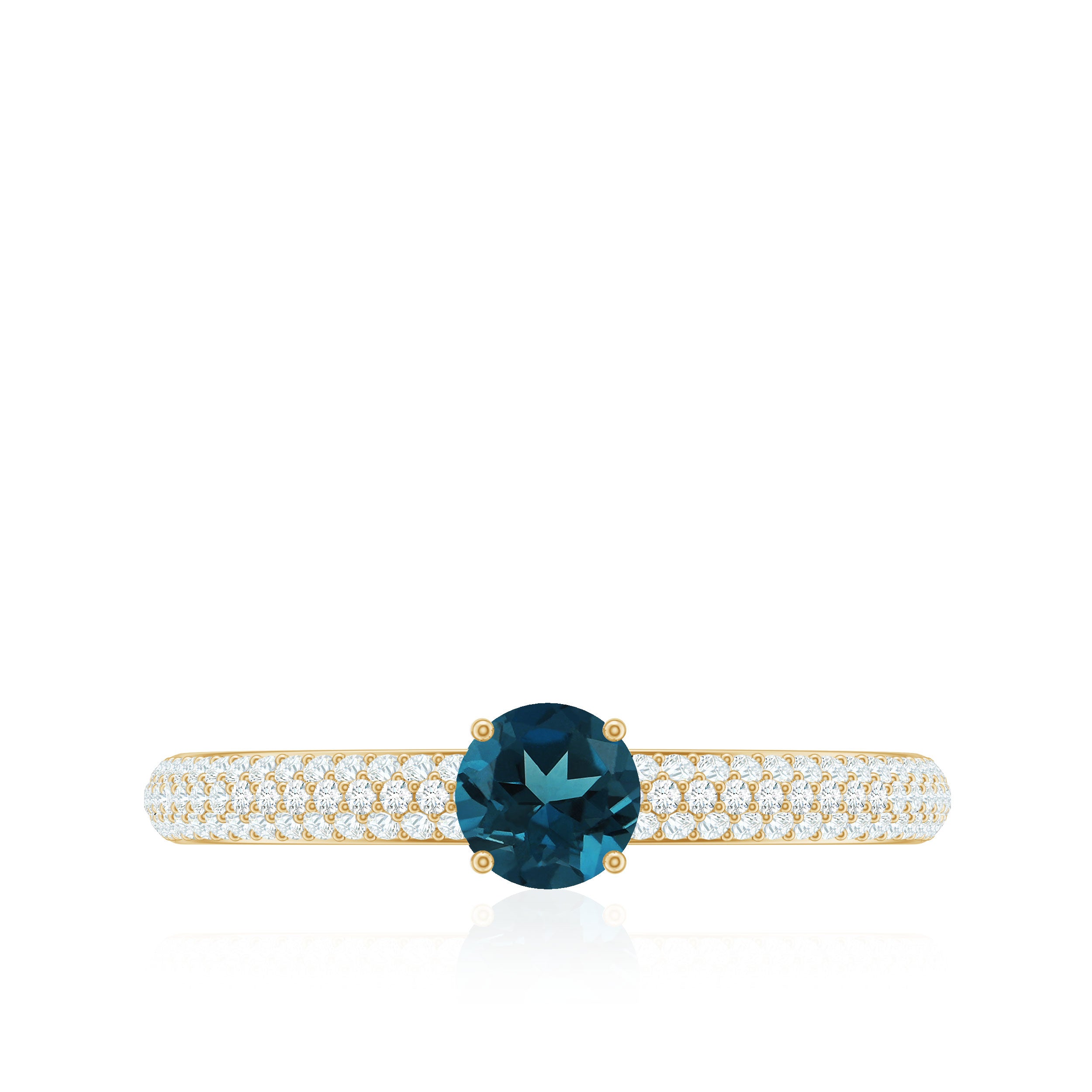 London Blue Topaz Solitaire Ring with Diamond Side Stones London Blue Topaz - ( AAA ) - Quality - Rosec Jewels