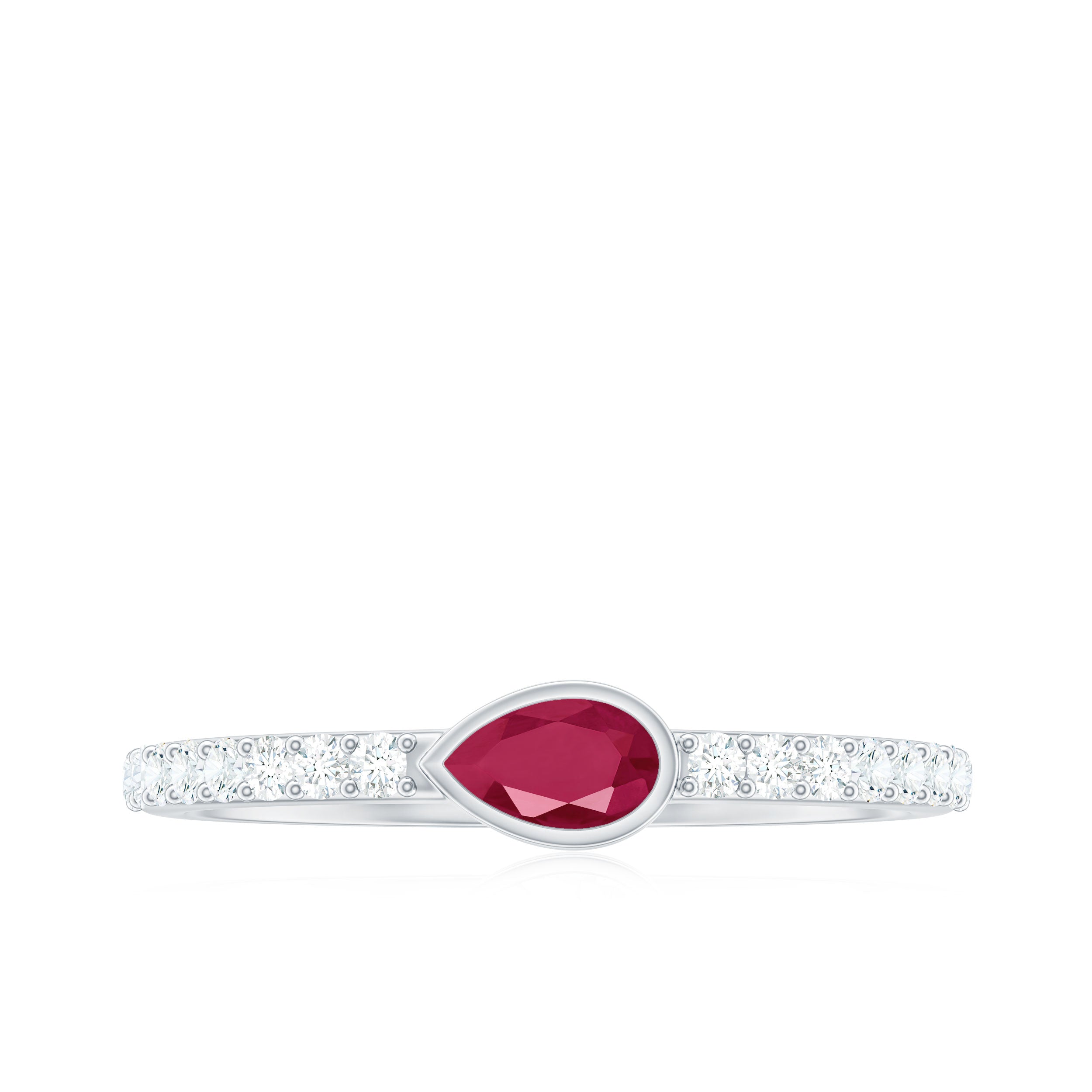 Pear Ruby East West Promise Ring with Diamond Ruby - ( AAA ) - Quality - Rosec Jewels