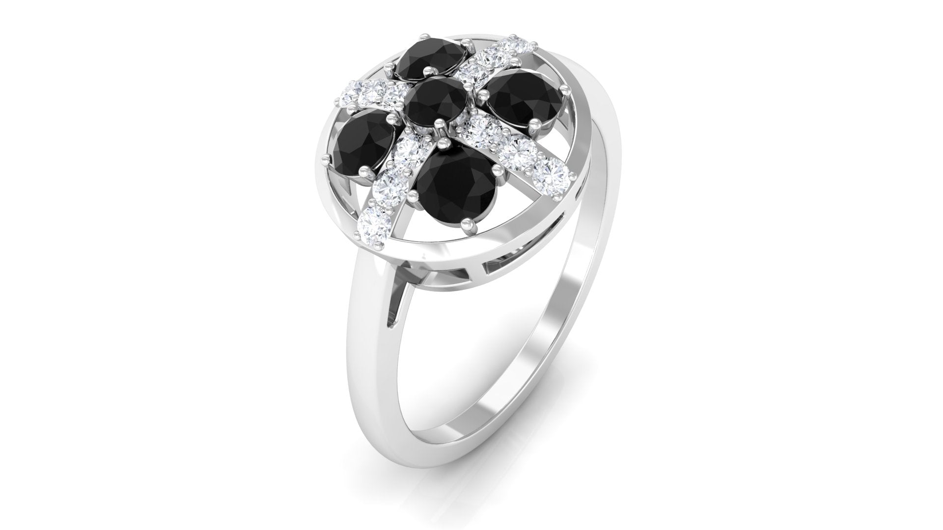 3/4 Carat Contemporary Black Onyx and Diamond Promise Ring Black Onyx - ( AAA ) - Quality - Rosec Jewels