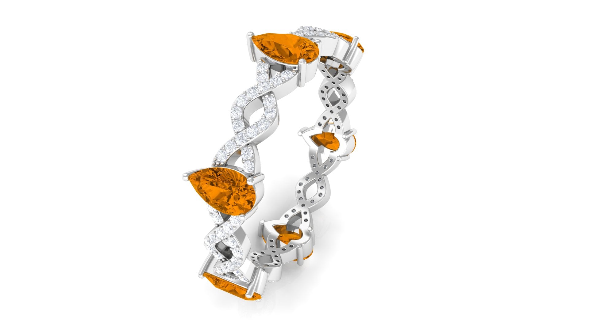 Natural Citrine and Diamond Eternity Ring in Prong Setting Citrine - ( AAA ) - Quality - Rosec Jewels