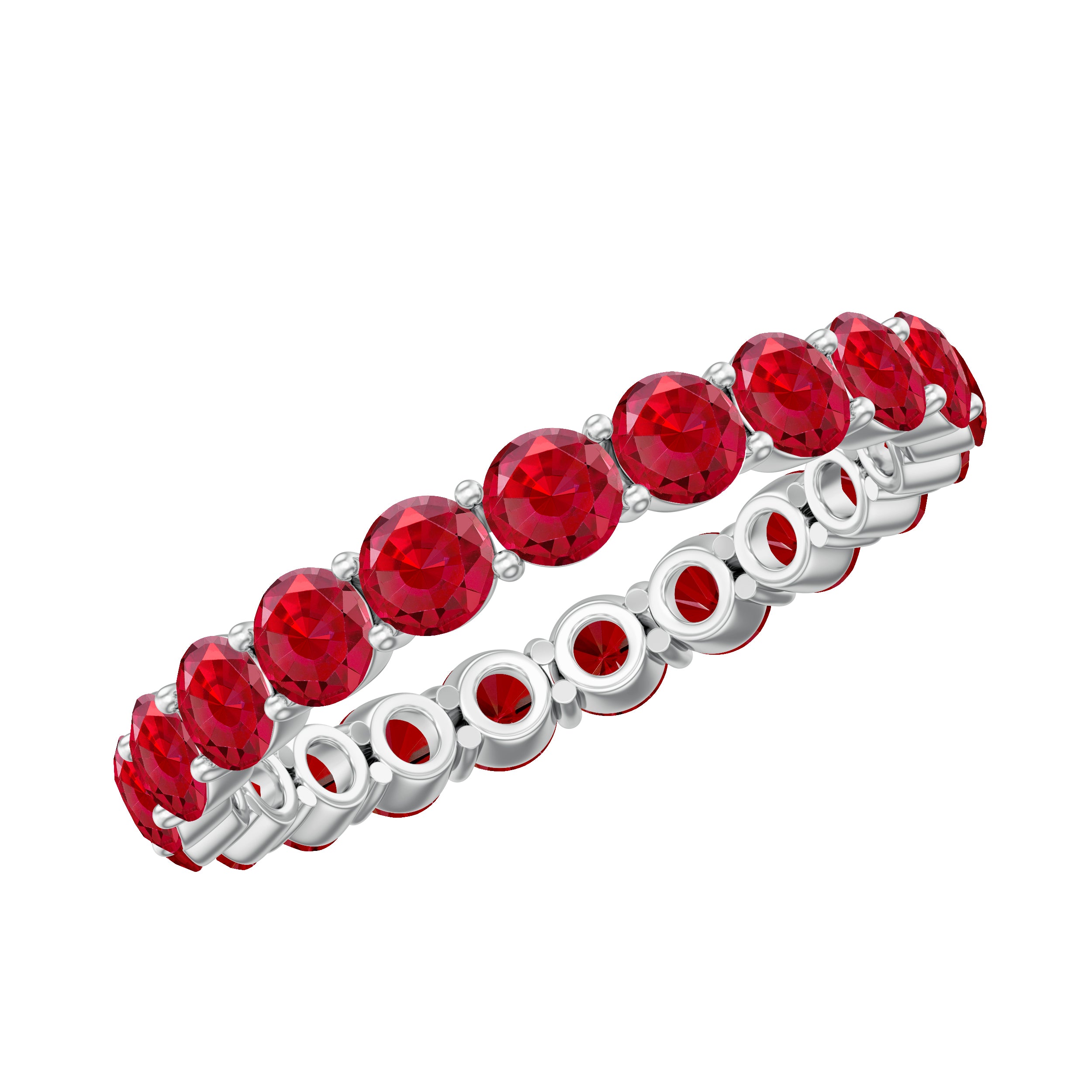 3 CT Round Lab-Created Ruby Full Eternity Band Ring in Gold Lab Created Ruby - ( AAAA ) - Quality - Rosec Jewels