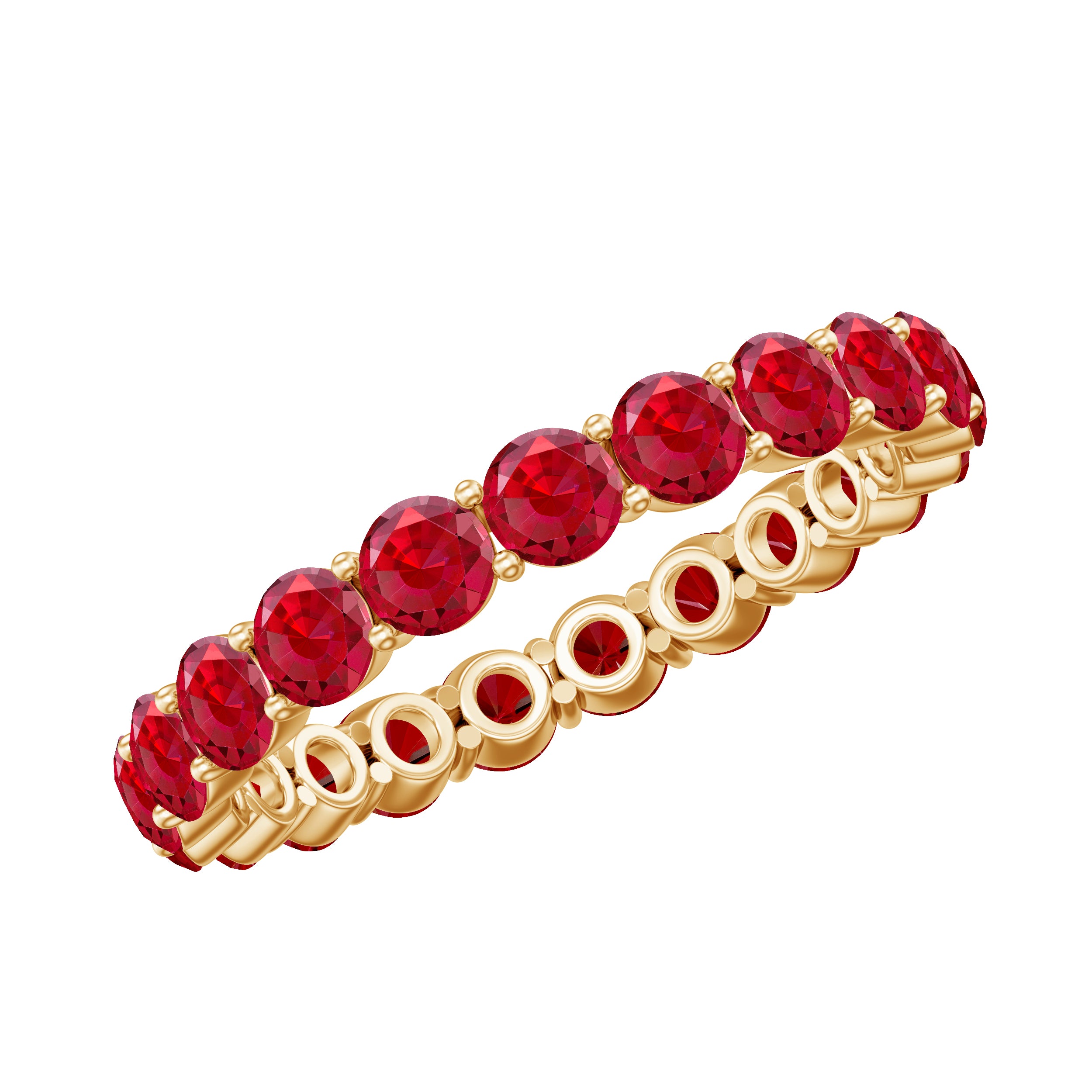 3 CT Round Lab-Created Ruby Full Eternity Band Ring in Gold Lab Created Ruby - ( AAAA ) - Quality - Rosec Jewels