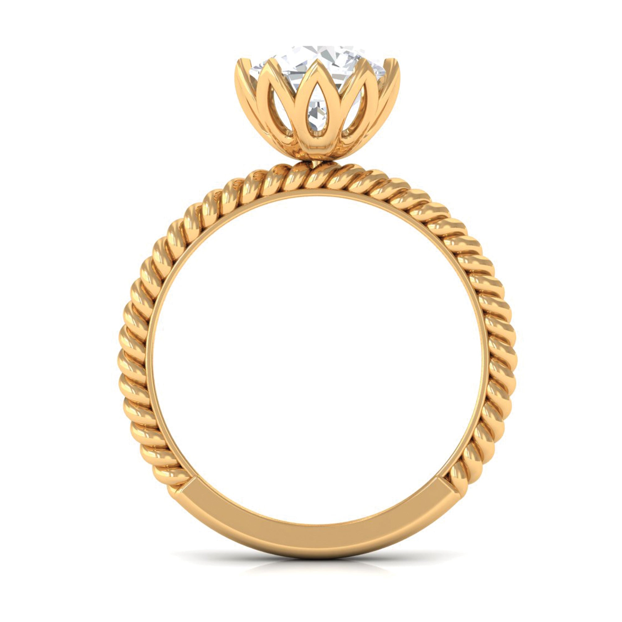 2 CT Minimal Moissanite Solitaire Gold Ring with Twisted Rope Details Moissanite - ( D-VS1 ) - Color and Clarity - Rosec Jewels