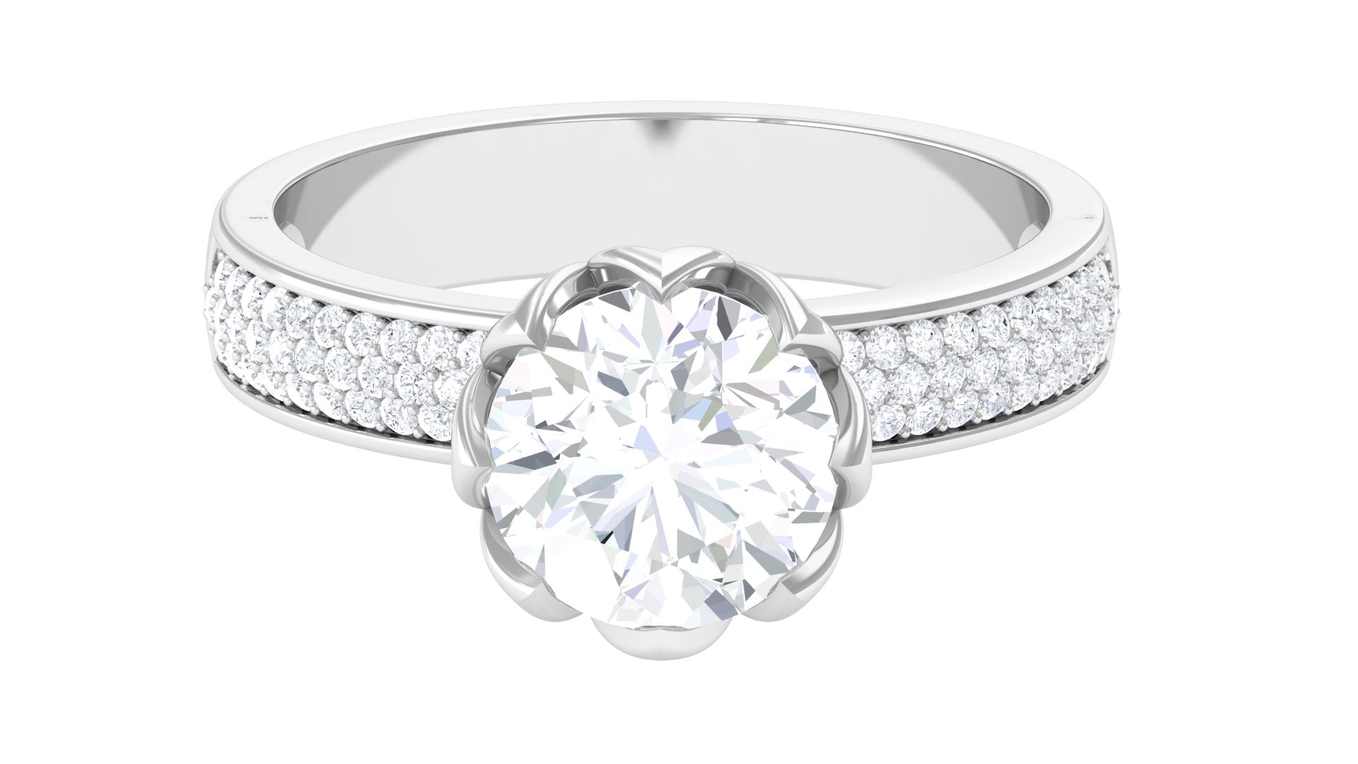 2.50 CT White Moissanite Round Cut Solitaire Ring with Side Stones Moissanite - ( D-VS1 ) - Color and Clarity - Rosec Jewels