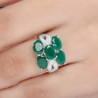 Lab Created Emerald Cluster Engagement Ring with Diamond Lab Created Emerald - ( AAAA ) - Quality - Rosec Jewels