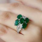 Lab Created Emerald Cluster Engagement Ring with Diamond Lab Created Emerald - ( AAAA ) - Quality - Rosec Jewels