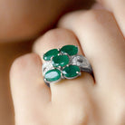 Lab Created Emerald Cluster Engagement Ring with Diamond Lab Created Emerald - ( AAAA ) - Quality - Rosec Jewels