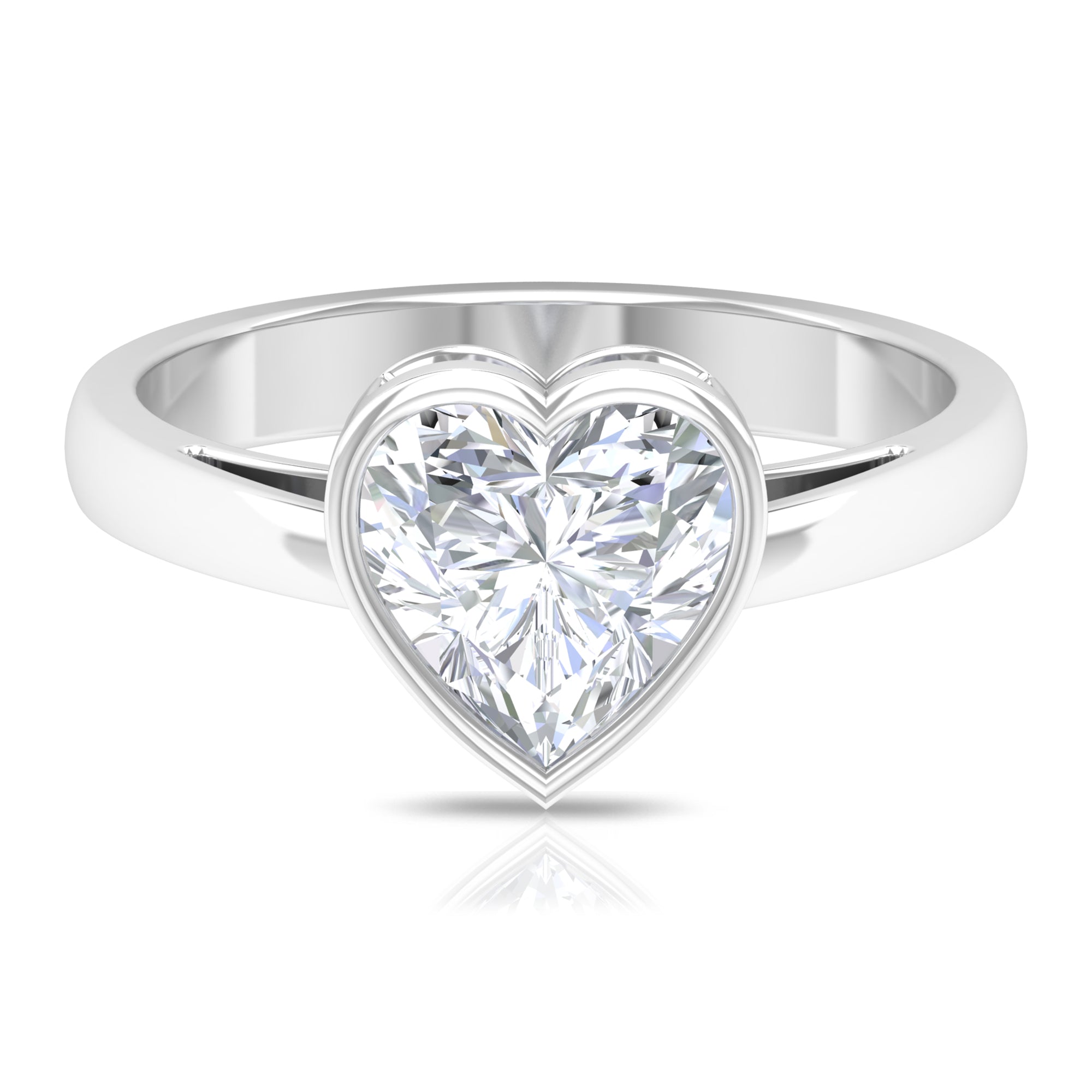 2 CT Bezel Set Moissanite Heart Solitaire Engagement Ring Moissanite - ( D-VS1 ) - Color and Clarity - Rosec Jewels