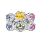 Multi Gemstone Cocktail Ring with Moissanite Lab Created Green Sapphire - ( AAAA ) - Quality - Rosec Jewels