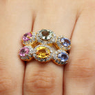 Multi Gemstone Cocktail Ring with Moissanite Lab Created Green Sapphire - ( AAAA ) - Quality - Rosec Jewels