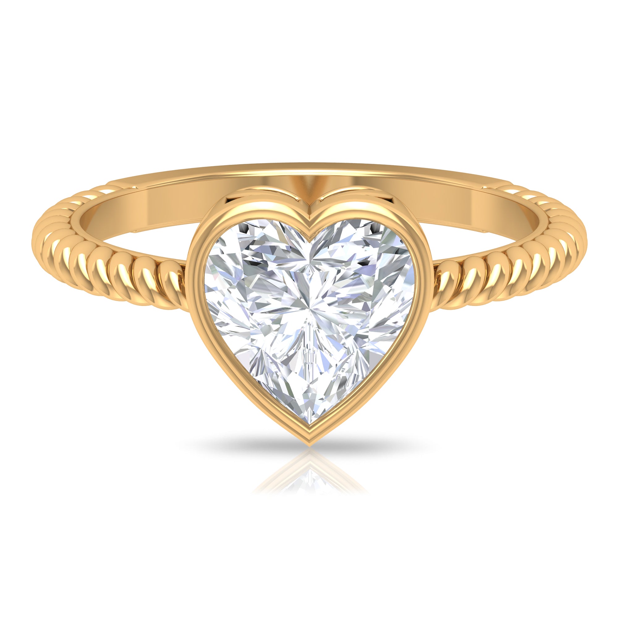 2 CT Bezel Set Moissanite Heart Solitaire Promise Ring with Twisted Rope Moissanite - ( D-VS1 ) - Color and Clarity - Rosec Jewels