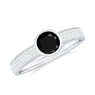 3/4 CT Bezel Set Black Spinel Solitaire Ring with Diamond Side Stones Black Spinel - ( AAA ) - Quality - Rosec Jewels