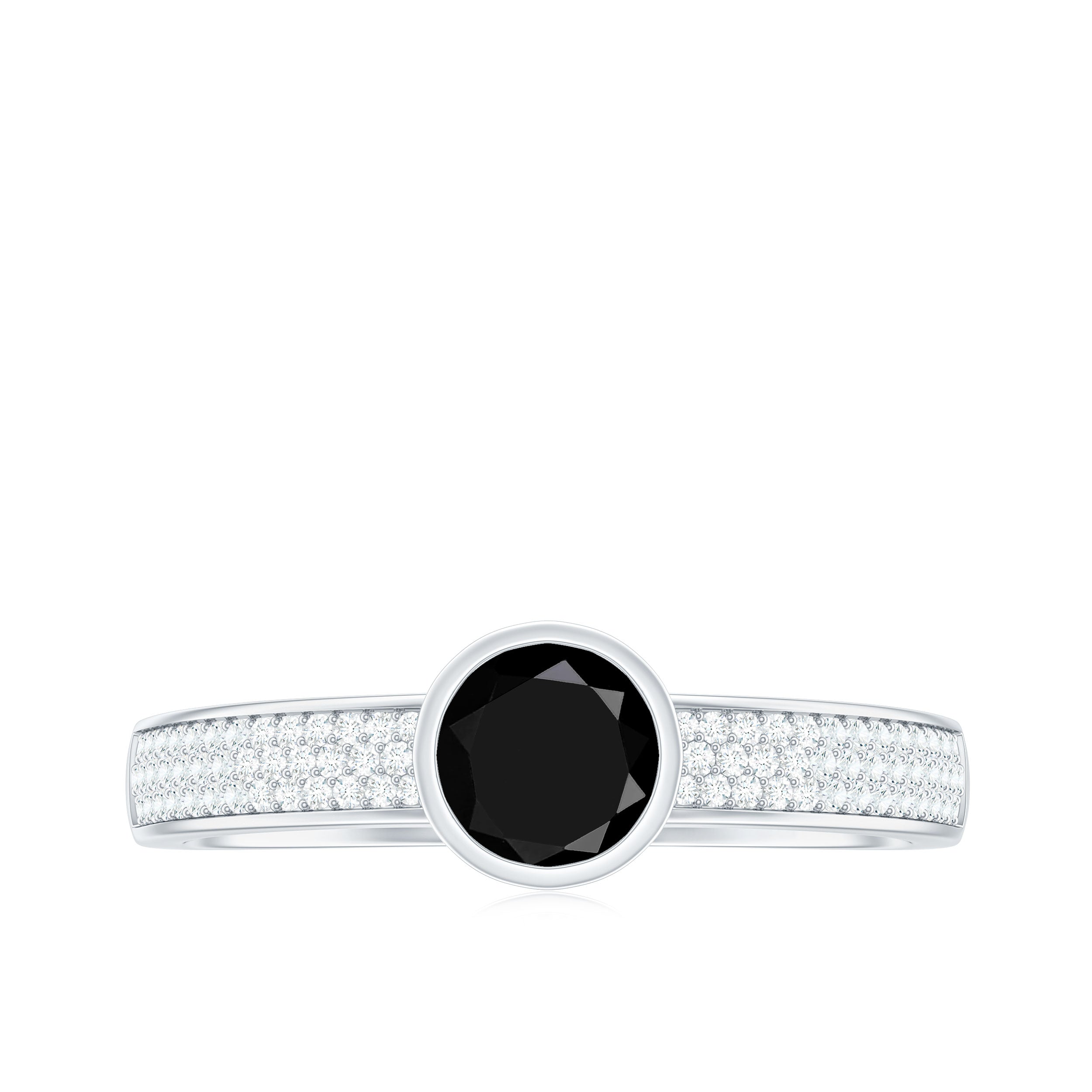 3/4 CT Bezel Set Black Spinel Solitaire Ring with Diamond Side Stones Black Spinel - ( AAA ) - Quality - Rosec Jewels