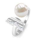 Round Freshwater Pearl Solitaire Cuff Ring with Diamond Freshwater Pearl - ( AAA ) - Quality - Rosec Jewels