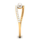 3/4 CT Three Stone Freshwater Pearl Bypass Ring with Diamond Freshwater Pearl - ( AAA ) - Quality - Rosec Jewels