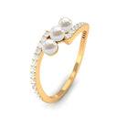 3/4 CT Three Stone Freshwater Pearl Bypass Ring with Diamond Freshwater Pearl - ( AAA ) - Quality - Rosec Jewels